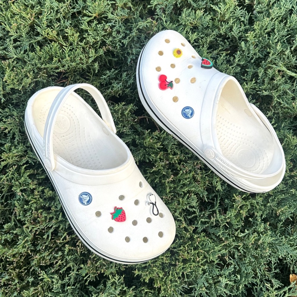 Crocs Adult Unisex Crocband Clogs With Charms US Size M6 W8‎ White Sandals
